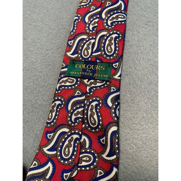 Colours by Alexander Julian Silk Tie Red Paisley Pattern Made in USA Mens Fashio - Picture 3 of 5
